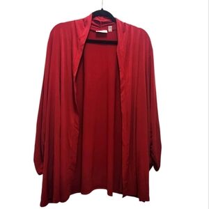 Susan Graver Liquid Knit Plus Size 3X Open Front Cardigan Ruched Sleeves Red